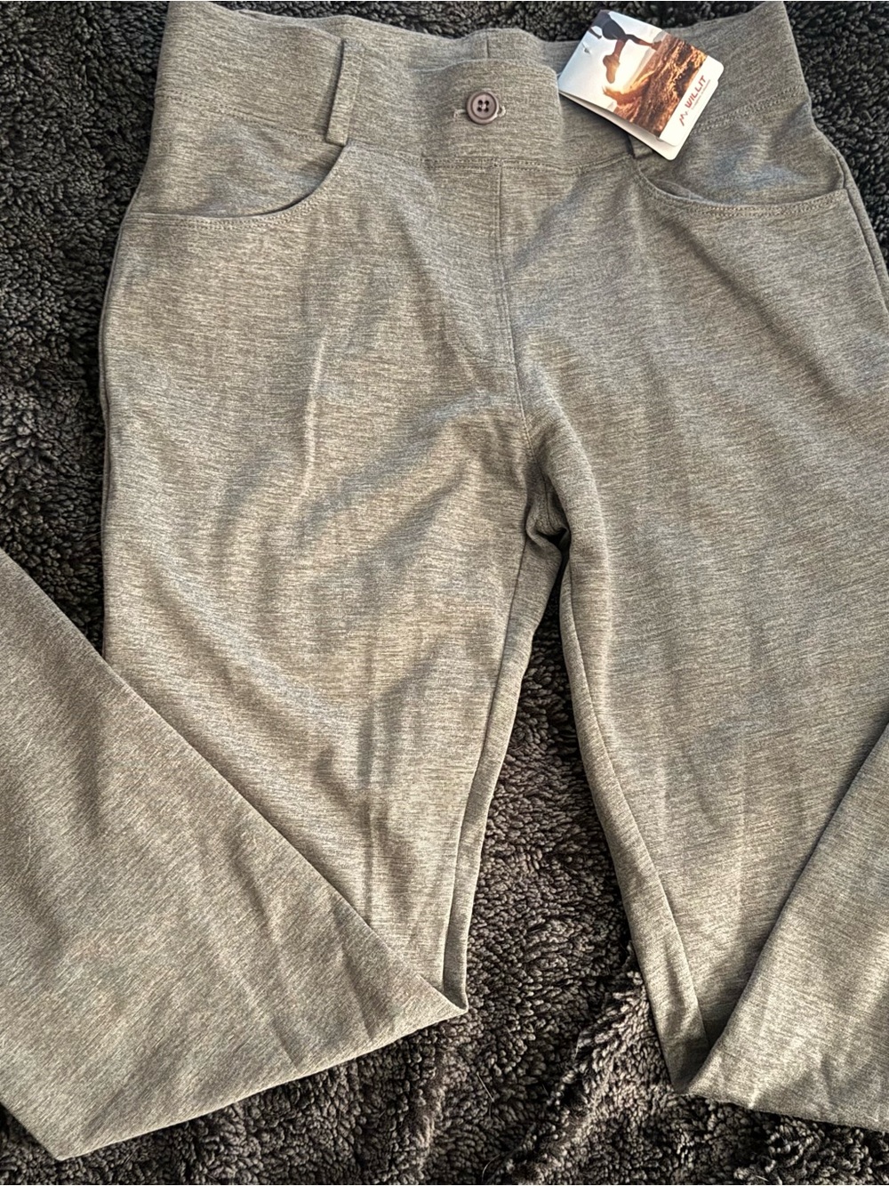 Women’s Grey Boot Cut Knit Pants with Button Waist